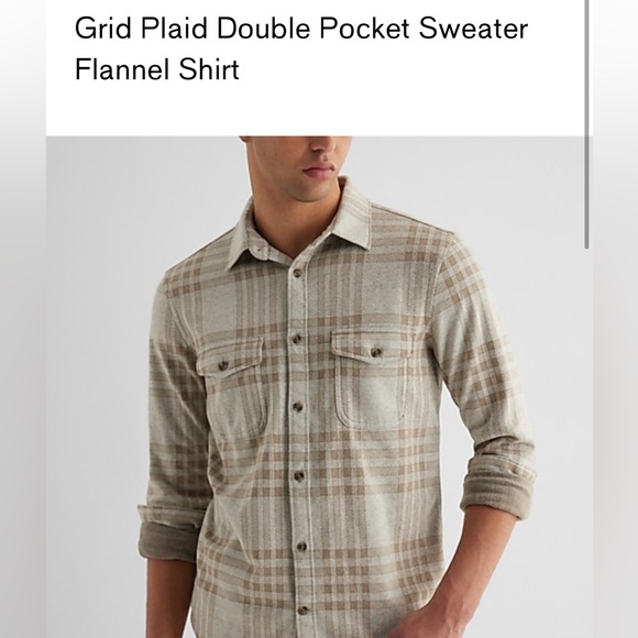 NWT EXPRESS Grid Plaid Double Pocket Sweater Flannel Shirt - Picture 4 of 10